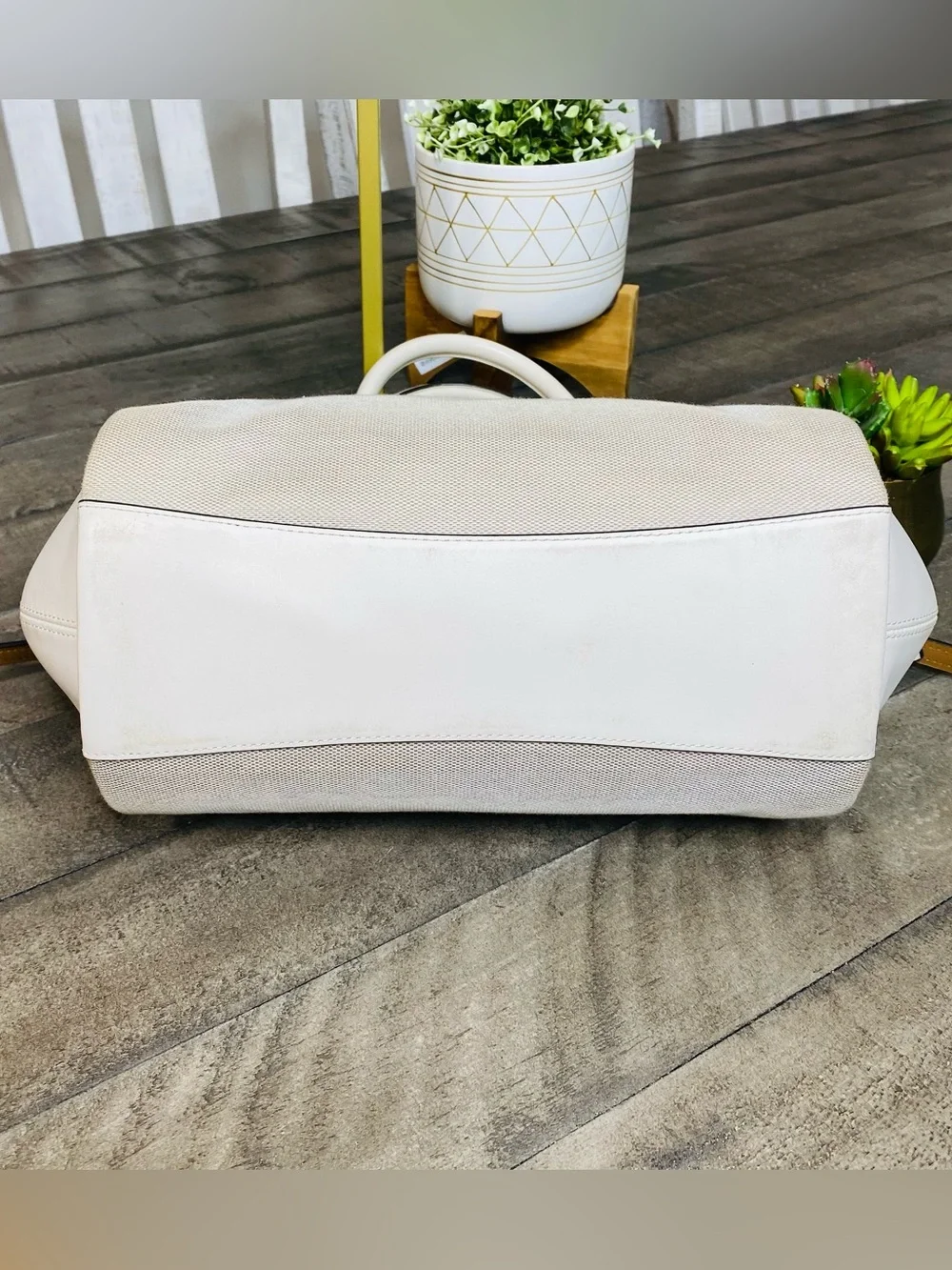 COACH Elise Satchel Horse & Carriage Jacquard Canvas White Leather Crossbody Bag